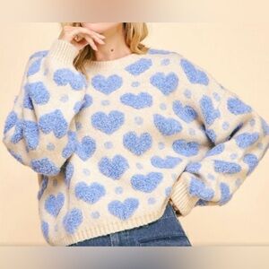 Valentine’s ❤️ DAY, DAVI & DANI Cream and Blue Heart Sweater!